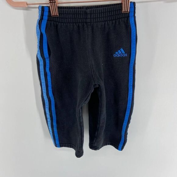 Adidas 2T Black Blue Three Stripe Sweatpants - Picture 1 of 4